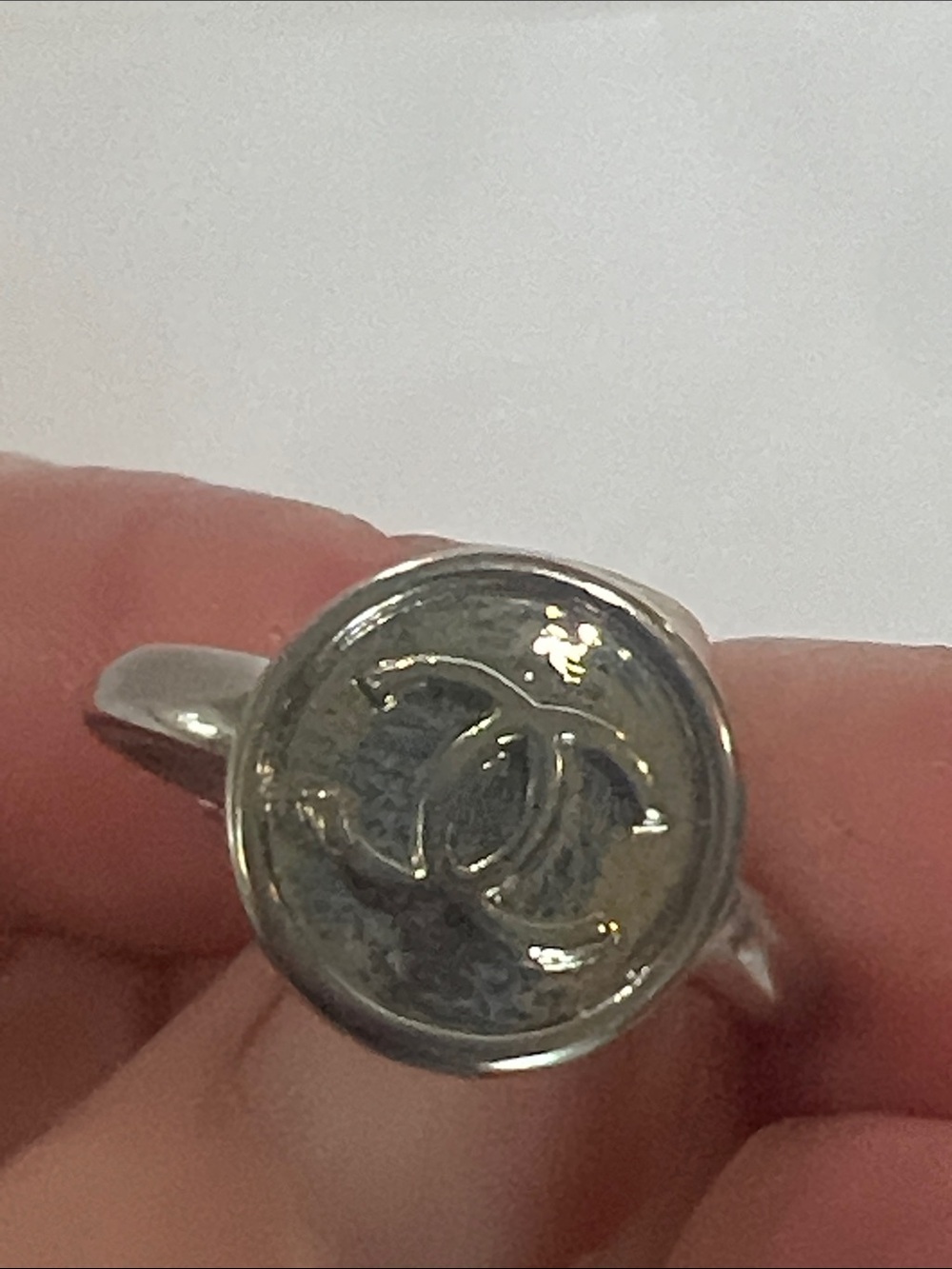 CC Silver-Tone CC Logo Decorative Ring Accent